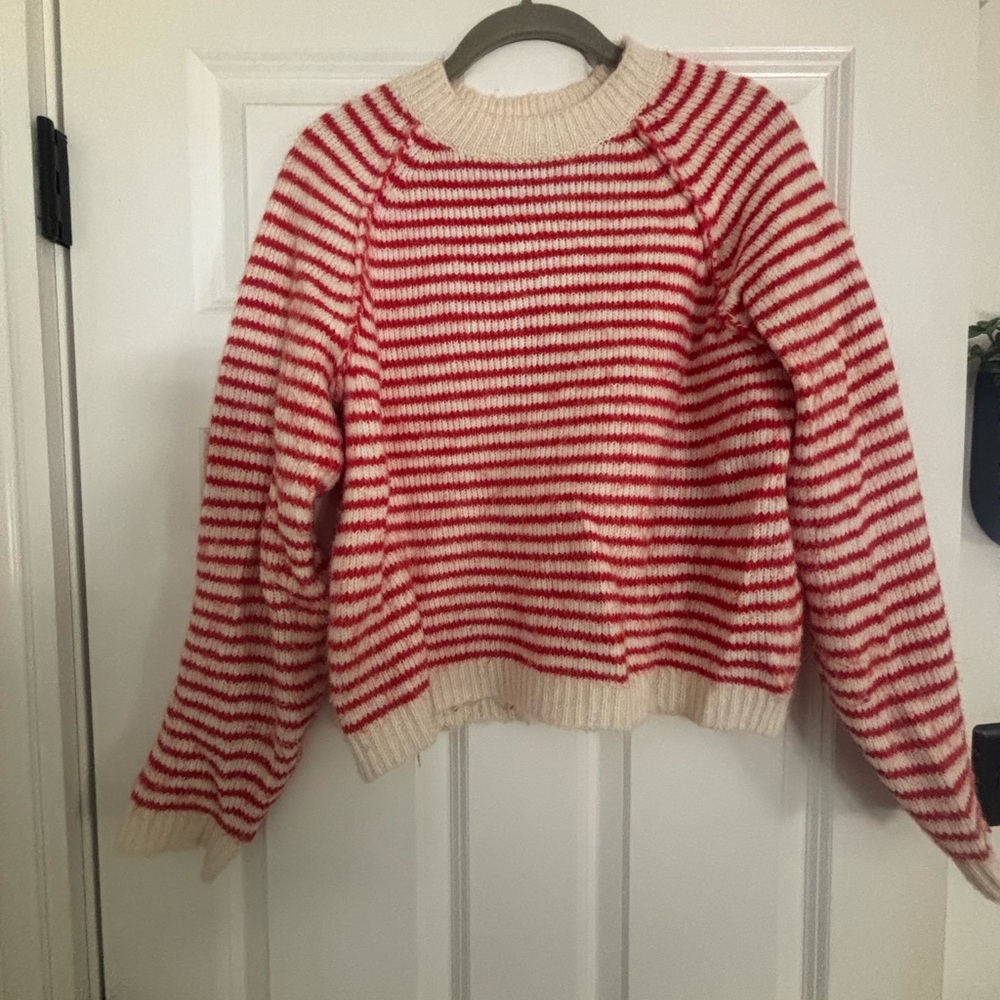 American Eagle Outfitters Red and Cream Striped Sweater